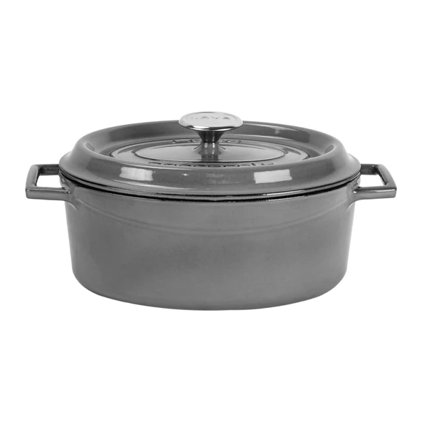 Lava Döküm Oval Tencere Döküm Demir Yekpare Kulplu Premium Serisi Ölçü 21x27cm.  Gri ürün görseli