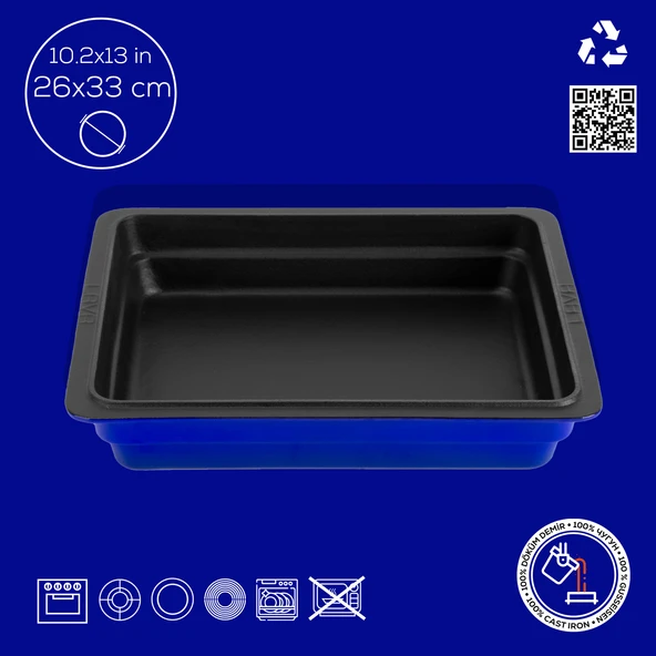 Lava Döküm Dikdörtgen 1/2 Gastronomi Küvet Ölçü 26x33cm.  Mavi - Resim 4