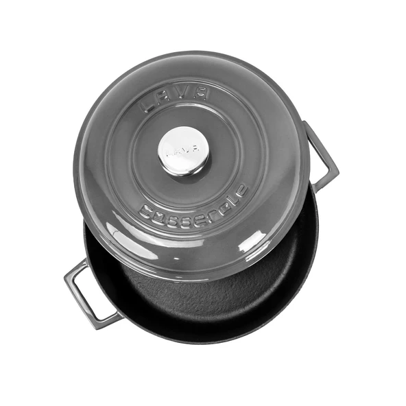 Lava Döküm Çok Amaçlı Yayvan Tencere Döküm Demir Kubbe Form Kapak Premium Serisi Çap(Ø)28cm. Gri - 3