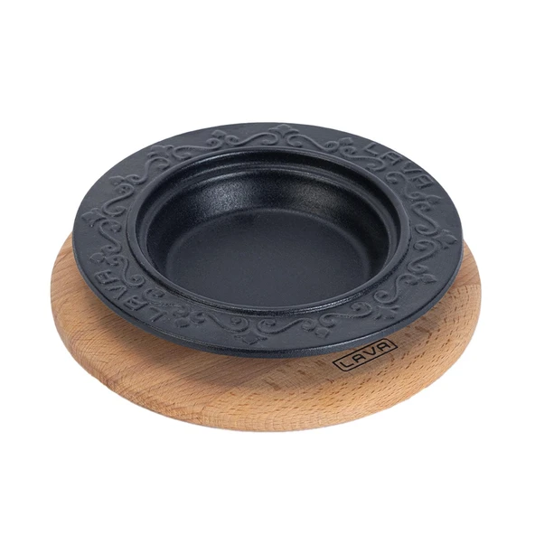 Lava Döküm Oval Döner Sos Tabağı Kayın Servis Ahşabı. Çap(Ø)18cm.