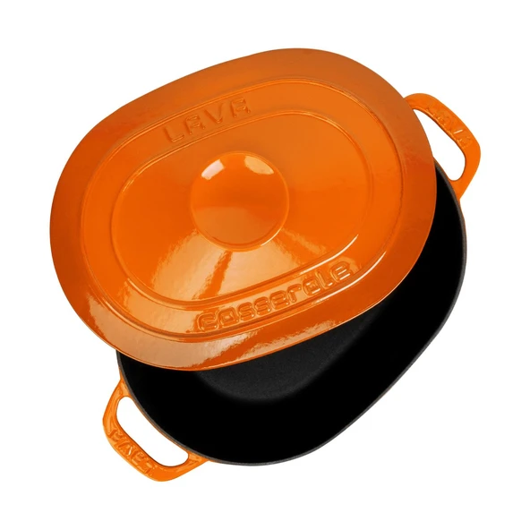 Lava Döküm Oval Tencere Döküm Demir Kapak Experience Serisi Ölçü 24x33cm.  Turuncu - Resim 3