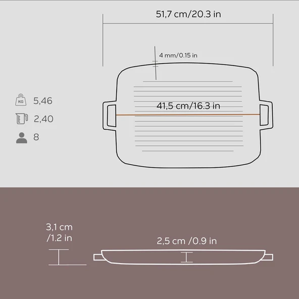 Lava Döküm Dikdörtgen Izgara Tepsi Döküm Demir Yekpare Çift Kulplu Ölçü 31x42cm. - 5