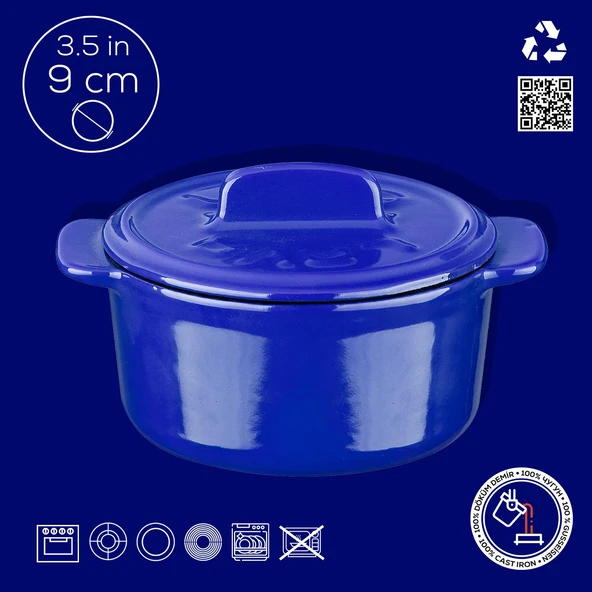 Lava Döküm Mini Tencere Folk Serisi Çap(Ø)9 cm.  Mavi - 5