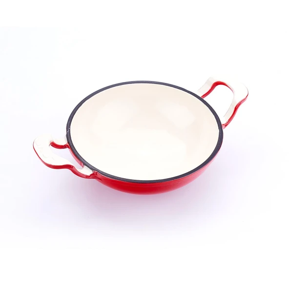 Lava Döküm Mini Wok Yekpare Kulplu Cam Kapaklı Edition Serisi Çap(Ø)16cm.  Kırmızı - Resim 2