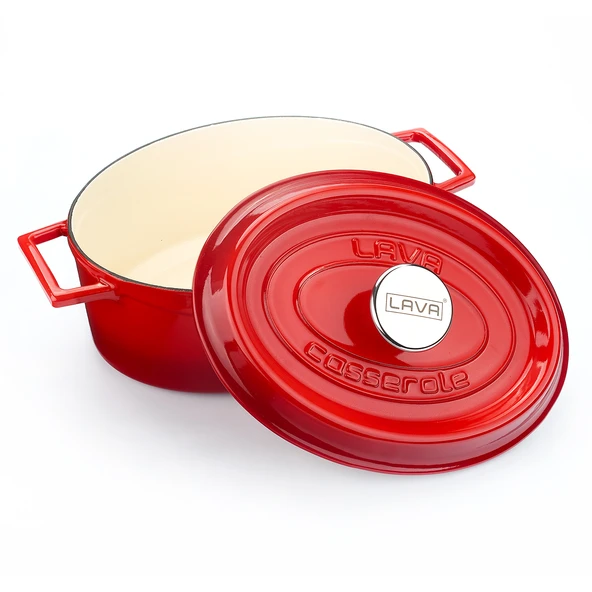 Lava Döküm Oval Tencere. Edition Serisi Ölçü 21x27cm.  Kırmızı - Resim 3