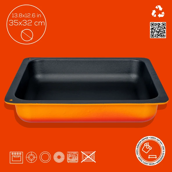 Lava Döküm Dikdörtgen 2/3 Gastronomi Küvet Ölçü 35x32cm. Turuncu - 5
