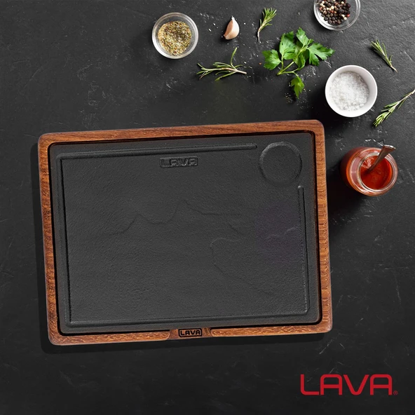 Lava Döküm Ahşap ve Döküm Demir Hot Plate Servis Tahtası. Ölçü 24x33cm. - 5