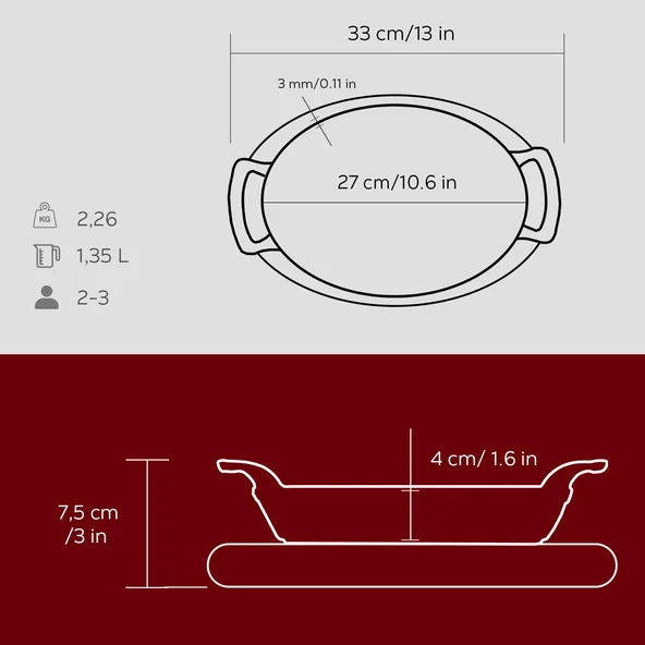 Lava Döküm Oval Sahan Döküm Demir Yekpare Çift Kulplu Kayın Servis Ahşabı Ölçü 27x20cm.  Kırmızı - Resim 6