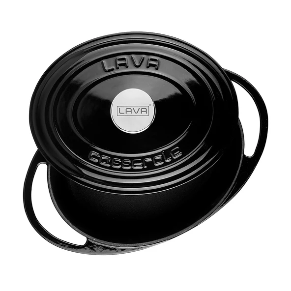 Lava Döküm Oval Tencere Döküm Demir Kapak Heritage Serisi Ölçü 22x28cm.  Siyah - Resim 3
