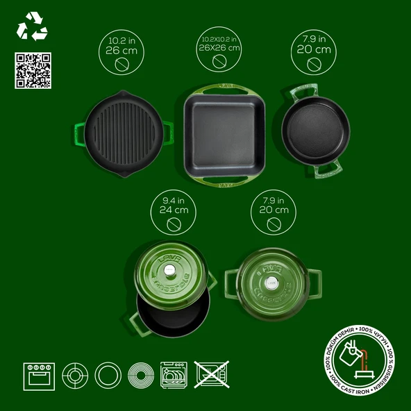 LAVA Döküm Beyaz Ahşap Sandık Hediyeli Çeyiz Seti  Yeşil - Resim 3