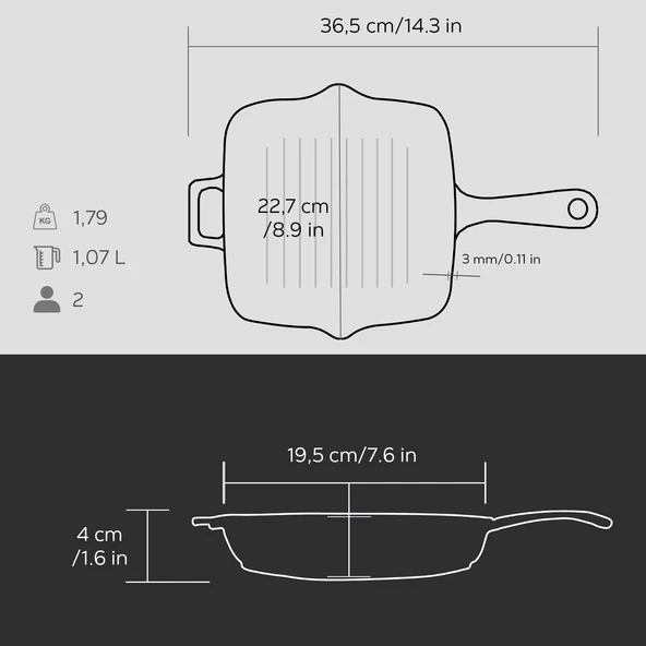 Lava Döküm Kare Izgara Tava Döküm Demir Yekpare Saplı Ölçü 20x20cm.  Siyah - Resim 5