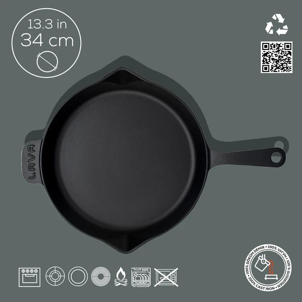 Lava Döküm Yuvarlak Kızartma Tavası Döküm Demir Yekpare Saplı. Çap(Ø)34cm - Resim 4