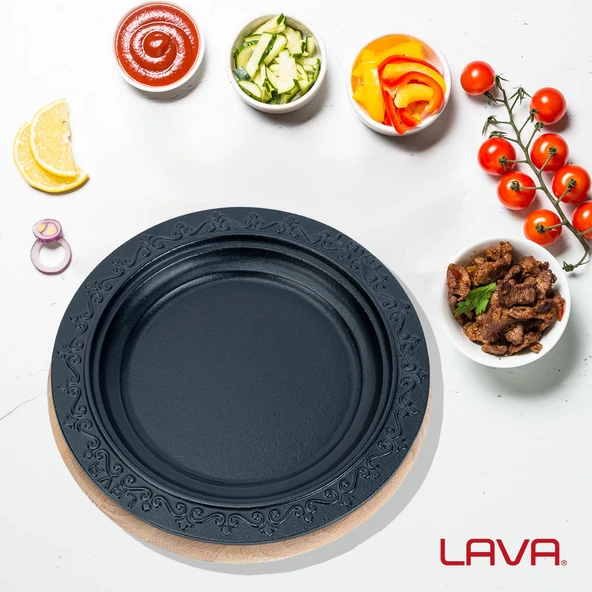 Lava Döküm Oval Döner Kebap Tabağı Kayın Servis Ahşabı. Çap(Ø)28cm. - 5