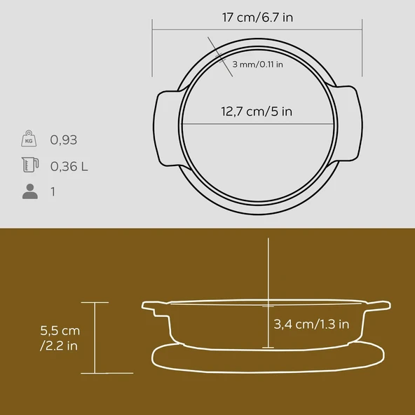 Lava Döküm Yuvarlak Güveç Kabı Döküm Demir Yekpare Çift Kulplu Kayın Servis Ahşabı Çap(Ø)14cm. - 3