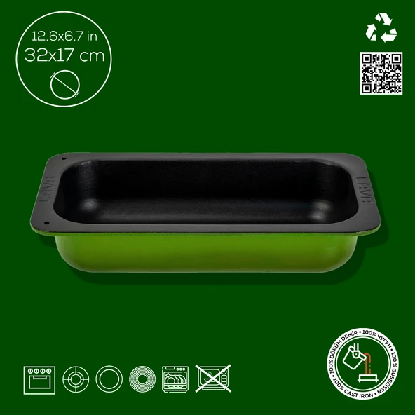 Lava Döküm Dikdörtgen 1/3 Gastronomi Küvet Ölçü 32x17cm.  Yeşil - Resim 4