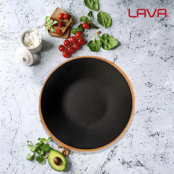 Lava Döküm Yuvarlak Servis Tabağı ve Kayın Servis Ahşabı. Çap(Ø)25cm. - 5