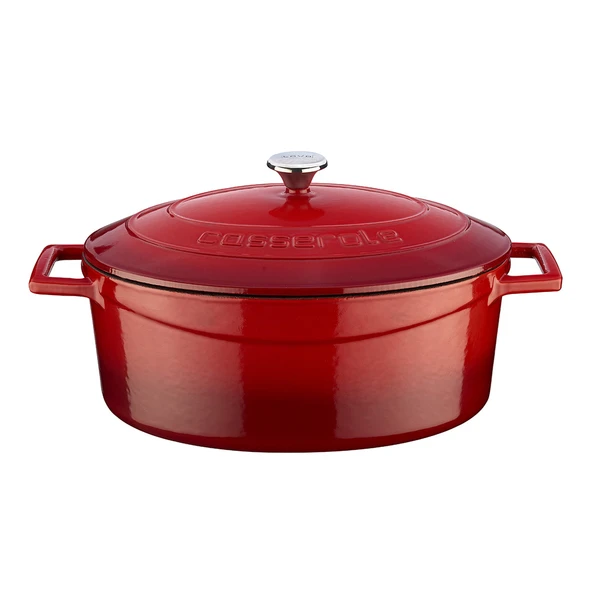 Lava Döküm Oval Tencere. Folk Serisi Ölçü 21x27cm.  Kırmızı