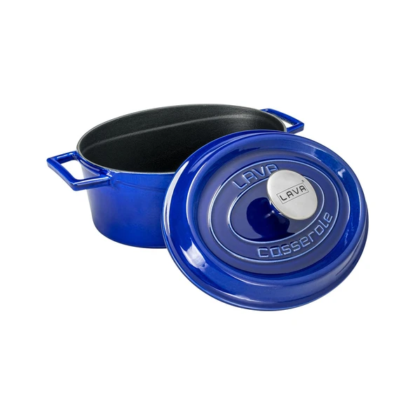 Lava Döküm Oval Tencere Döküm Demir Yekpare Kulplu Premium Serisi Ölçü 21x27cm.  Mavi - Resim 2