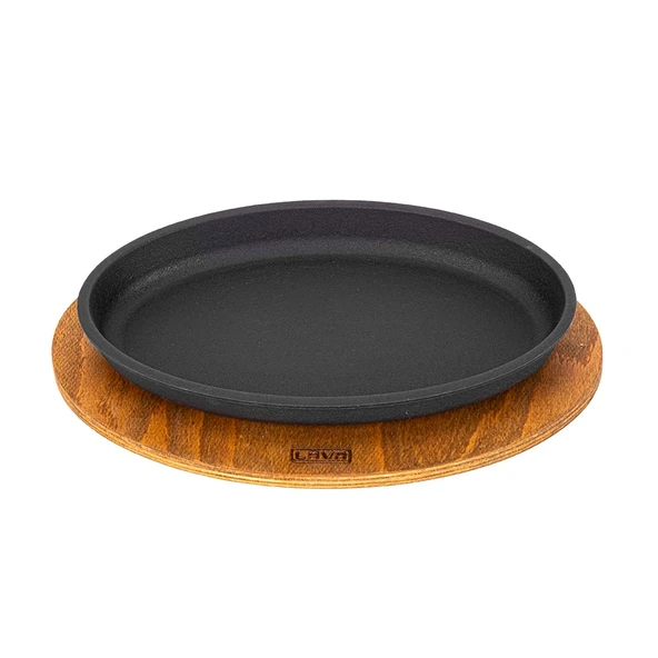 Lava Döküm Oval Servis Tabağı ve Ahşap altlığı.  Ölçü 15x25cm.