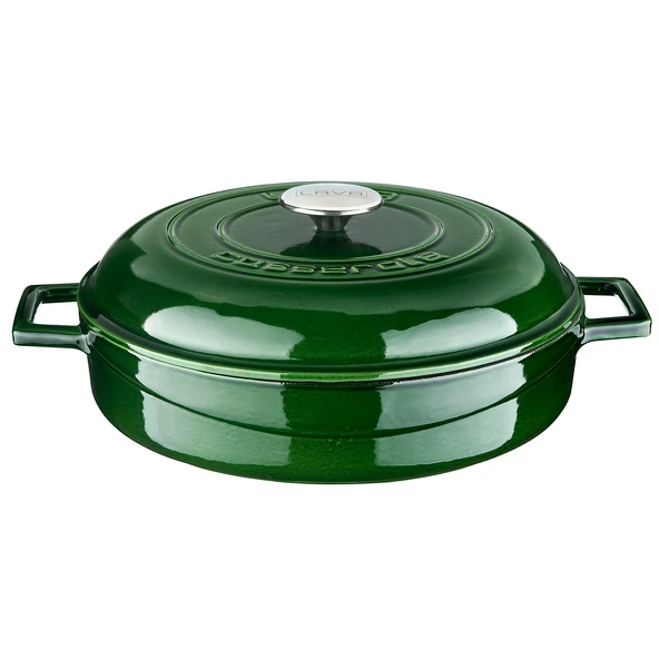 Lava Döküm Çok Amaçlı Yayvan Tencere Döküm Demir Kubbe Form Kapak Premium Serisi Çap(Ø)28cm.  Yeşil ürün görseli 1