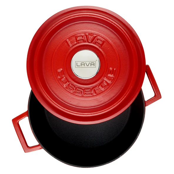 Lava Döküm Yuvarlak Tencere Döküm Demir Yekpare Kulplu Spring Serisi Çap(Ø)24cm.  Kırmızı - Resim 2
