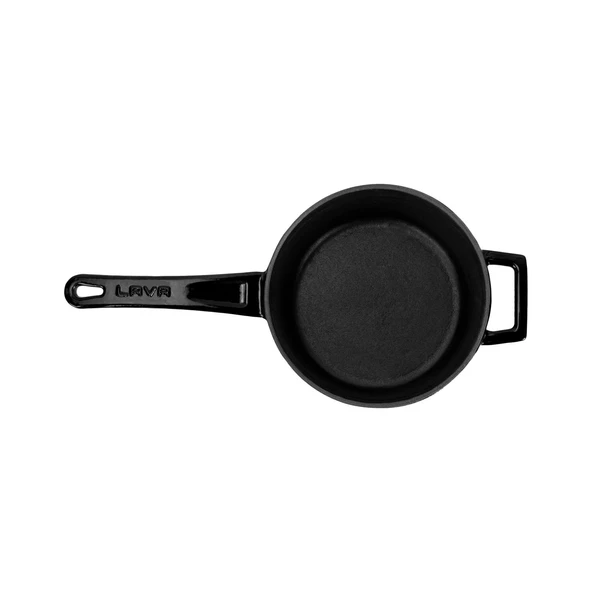 Lava Döküm Yuvarlak Sos Tenceresi Cam kapaklı, Metal Saplı. Glaze Serisi Çap(Ø16 cm.  Siyah - Resim 3