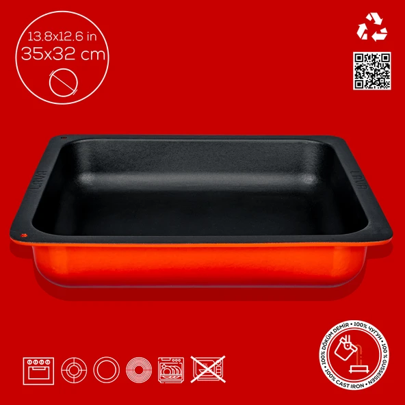 Lava Döküm Dikdörtgen 2/3 Gastronomi Küvet Ölçü 35x32cm.  Kırmızı - 3