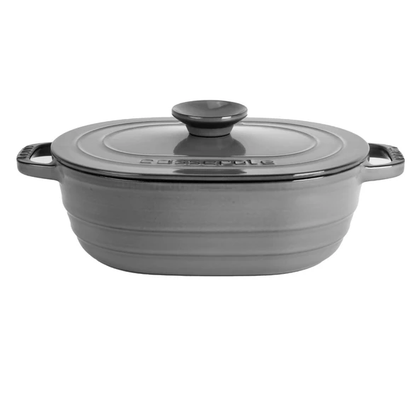 Lava Döküm Oval Tencere Döküm Demir Kapak Experience Majolik Serisi Ölçü 24x33cm.  Gri ürün görseli