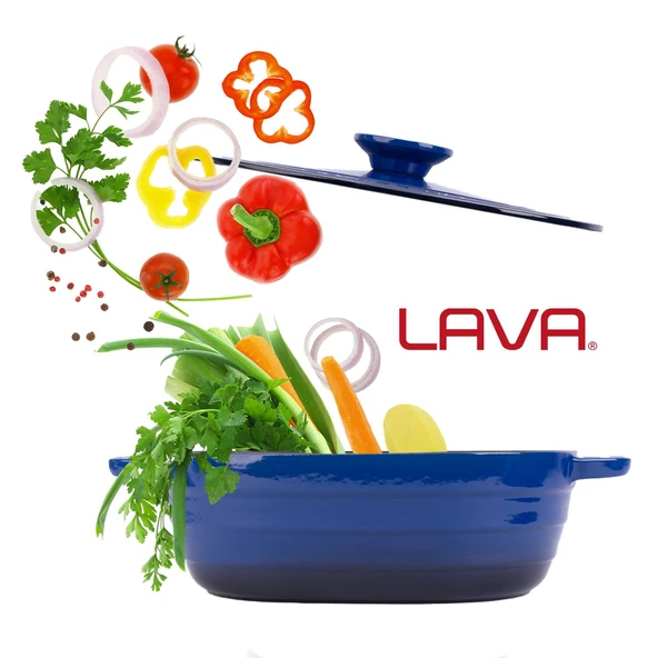 Lava Döküm Oval Tencere Döküm Demir Kapak Experience Serisi Ölçü 24x33cm.  Mavi - Resim 7