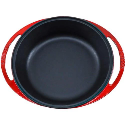 Lava Döküm Yuvarlak Derin Kızartma Tavası Döküm Demir Yekpare Çift Kulplu Çap(Ø)27cm. Kırmızı - 3