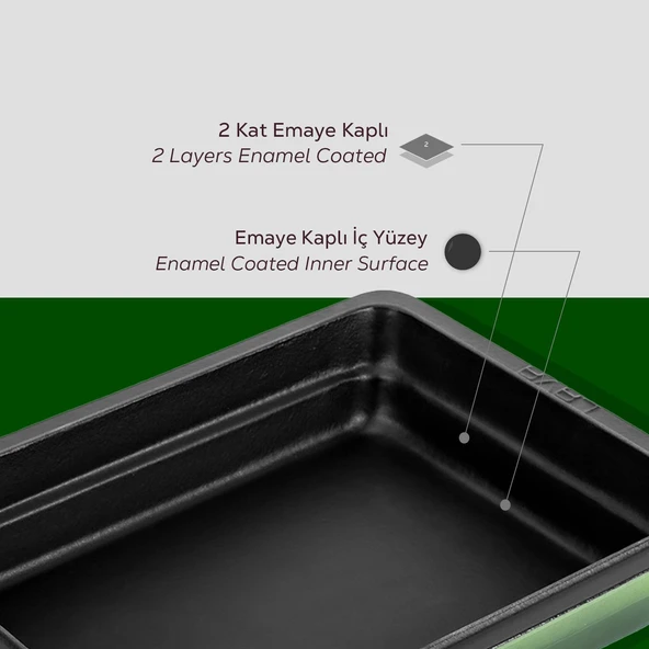Lava Döküm Dikdörtgen 1/2 Gastronomi Küvet Ölçü 26x33cm.  Yeşil - Resim 6
