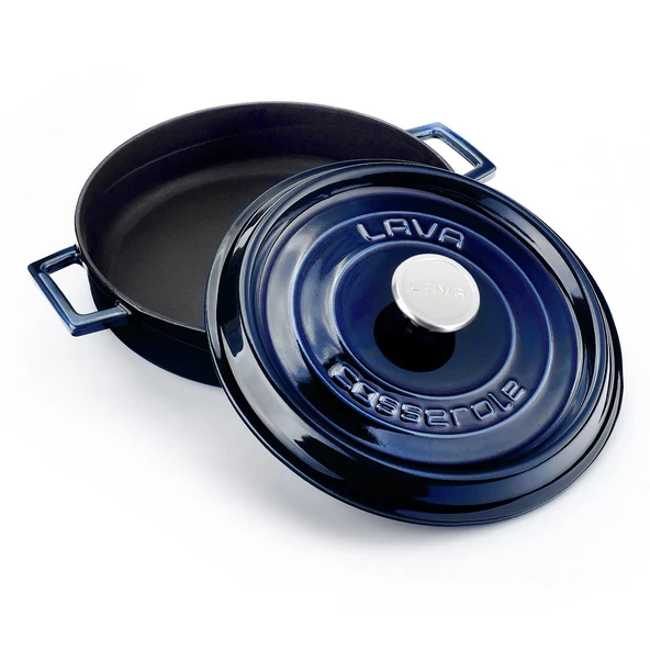 Lava Döküm Çok Amaçlı Yayvan Tencere Döküm Demir Yekpare Kulplu Premium Serisi Çap(Ø)28cm.  Mavi - 3