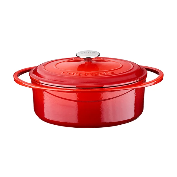 Lava Döküm Oval Tencere Döküm Demir Kapak Heritage Serisi Ölçü 22x28cm.  Kırmızı ürün görseli