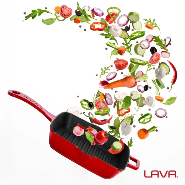 Lava Döküm Kare Izgara Tava Döküm Demir Yekpare Saplı Ölçü 20x20cm.  Kırmızı - Resim 7