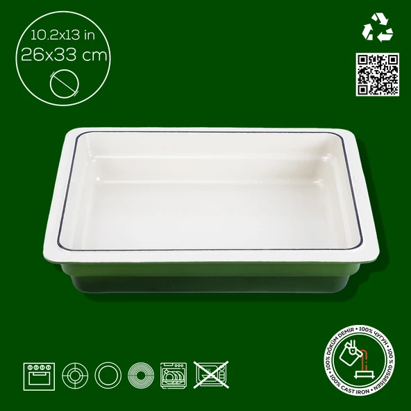 Lava Döküm Dikdörtgen 1/2 Gastronomi Küvet Ölçü 26x33cm.  Yeşil - Resim 4