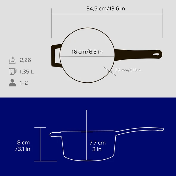 Lava Döküm Yuvarlak Sos Tenceresi Cam kapaklı, Metal Saplı. Glaze Serisi Çap(Ø16 cm. Mavi - 5