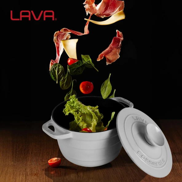 Lava Döküm Yuvarlak Tencere Döküm Demir Kapak Experience Majolik Serisi Çap(Ø)23cm  Beyaz - Resim 7