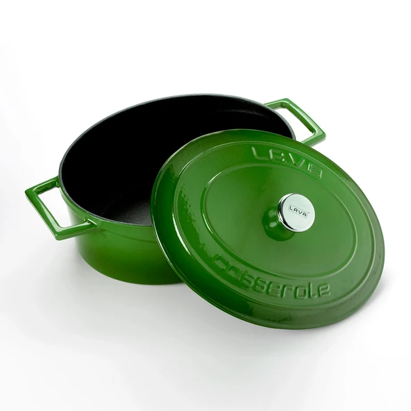 Lava Döküm Oval Tencere. Folk Serisi Ölçü 21x25cm.  Yeşil - Resim 2