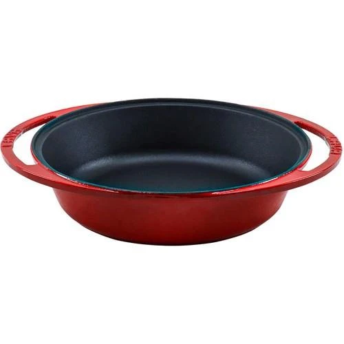 Lava Döküm Yuvarlak Derin Kızartma Tavası Döküm Demir Yekpare Çift Kulplu Çap(Ø)27cm.  Kırmızı