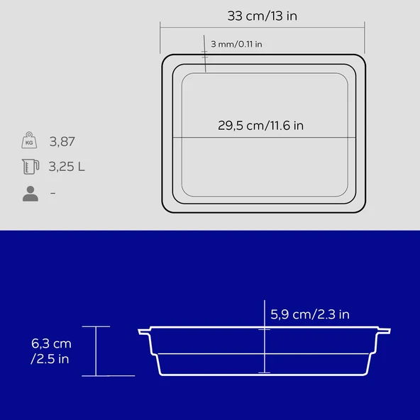 Lava Döküm Dikdörtgen 1/2 Gastronomi Küvet Ölçü 26x33cm.  Mavi - Resim 5