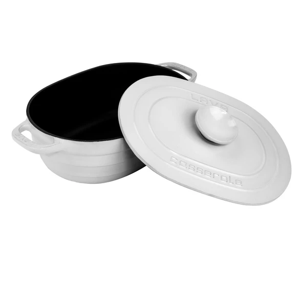 Lava Döküm Oval Tencere Döküm Demir Kapak Experience Majolik Serisi Ölçü 24x33cm.  Beyaz - Resim 3