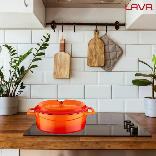 Lava Döküm Oval Tencere. Trendy Serisi Ölçü 21x25cm.  Turuncu - Resim 7