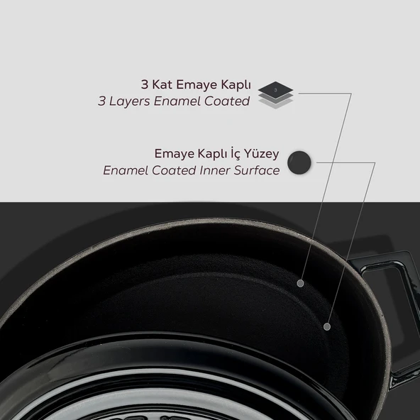 Lava Döküm Oval Tencere. Trendy Serisi Ölçü 21x27cm.  Siyah - Resim 6