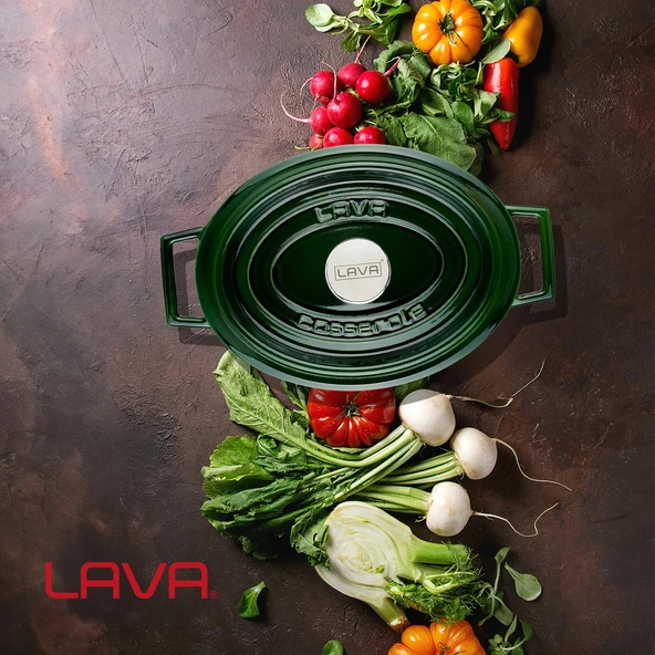 Lava Döküm Oval Tencere Döküm Demir Yekpare Kulplu Premium Serisi Ölçü 23x29cm.  Yeşil - Resim 7
