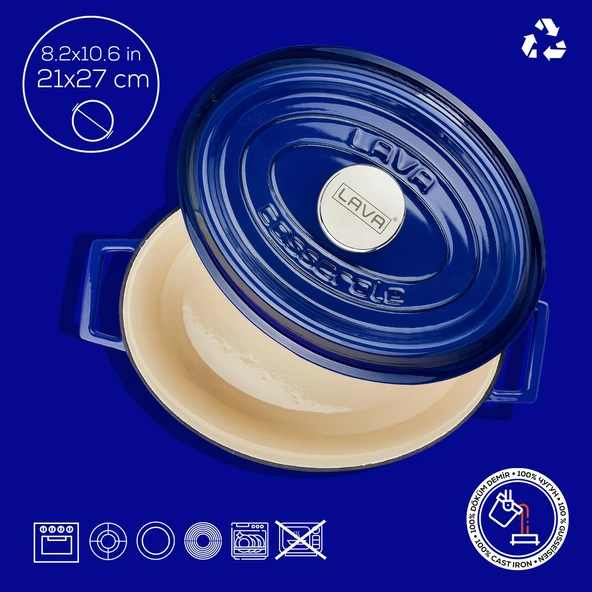 Lava Döküm Oval Tencere. Edition Serisi Ölçü 21x27cm.  Mavi - Resim 4