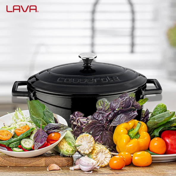 Lava Döküm Oval Tencere. Folk Serisi Ölçü 21x25cm.  Siyah - Resim 7