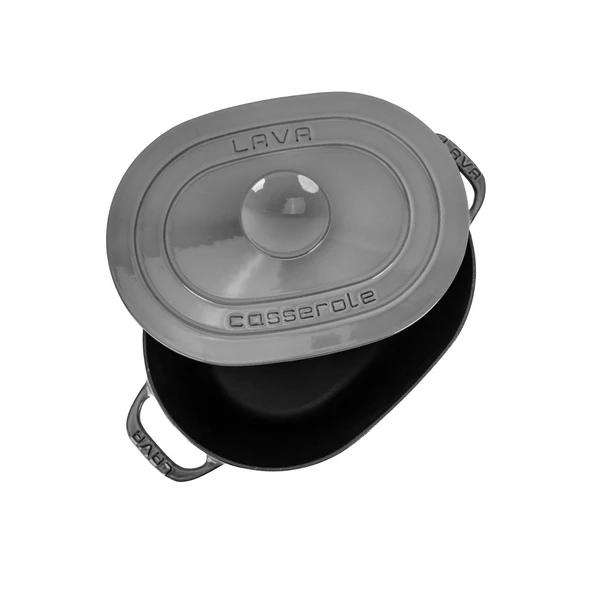 Lava Döküm Oval Tencere Döküm Demir Kapak Experience Majolik Serisi Ölçü 24x33cm.  Gri - Resim 3