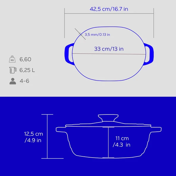 Lava Döküm Oval Tencere Döküm Demir Kapak Experience Majolik Serisi Ölçü 24x33cm.  Mavi - Resim 5