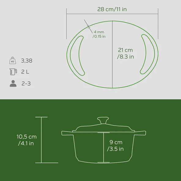 Lava Döküm Yuvarlak Tencere Döküm Demir Kapak Heritage Serisi Çap(Ø)20cm  Yeşil - Resim 4