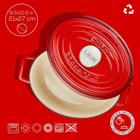 Lava Döküm Oval Tencere. Edition Serisi Ölçü 21x27cm.  Kırmızı - Resim 4